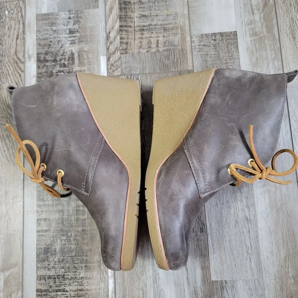 Sperry Harlow Burnished Gray Leather Wedge Bootie Size 9.5